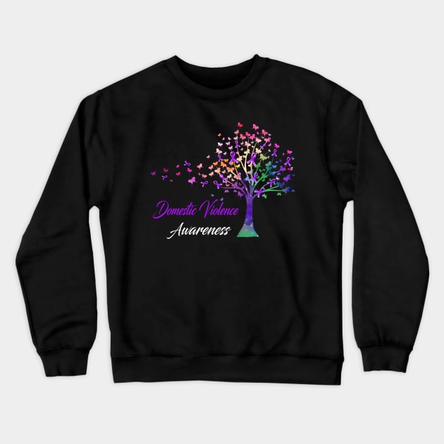 Tree Ribbons Domestic Violence Awareness Support Domestic Violence Warrior Gifts Crewneck Sweatshirt by ThePassion99